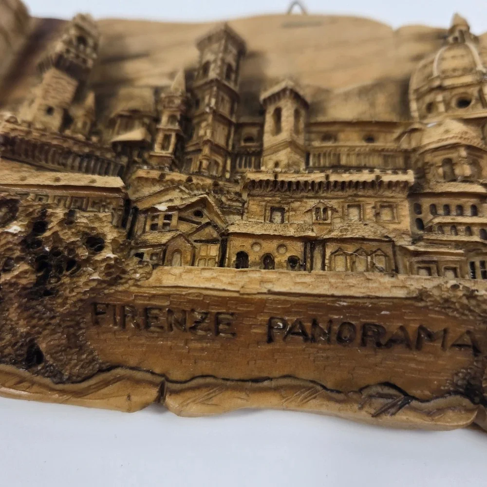 Vintage Firenze Panorama 3D Relief Scroll Wall Plaque Florence Italy G Ruggeri